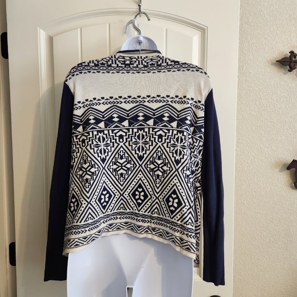Lucky Brand Open Front Waterfall Sweater Blue/Beige - Picture 3 of 11